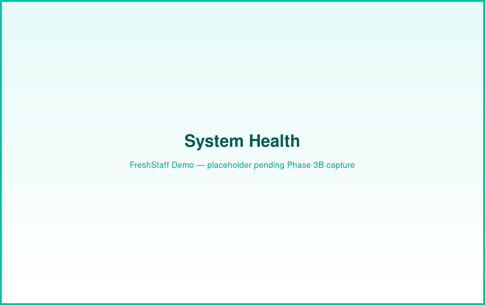 FreshStaff Admin HQ: system health interface showing platform status.