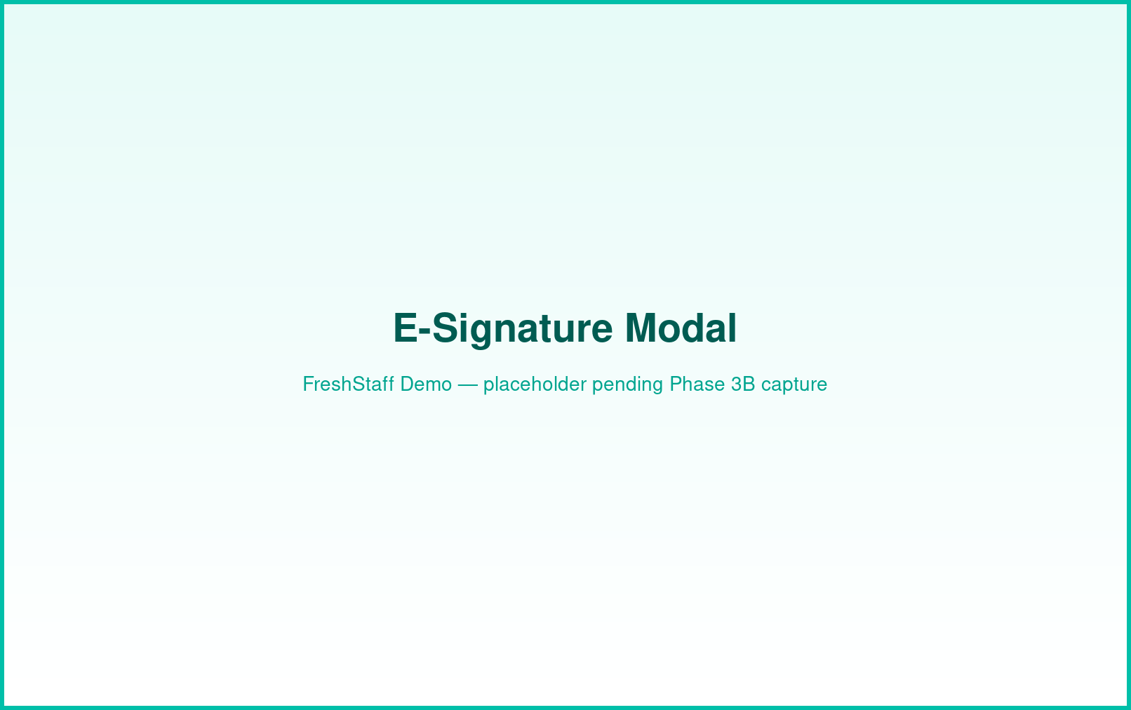 FreshStaff onboarding: e-signature modal interface showing a document ready to sign.
