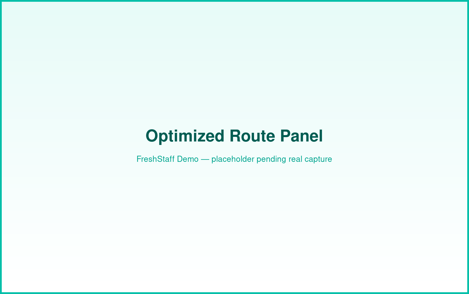 FreshStaff route optimization: route panel interface showing a numbered optimized stop order.