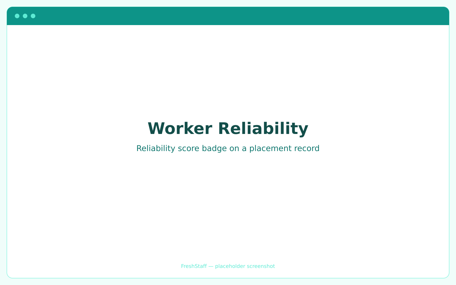 FreshStaff worker reliability: score badge interface shown on a placement record.